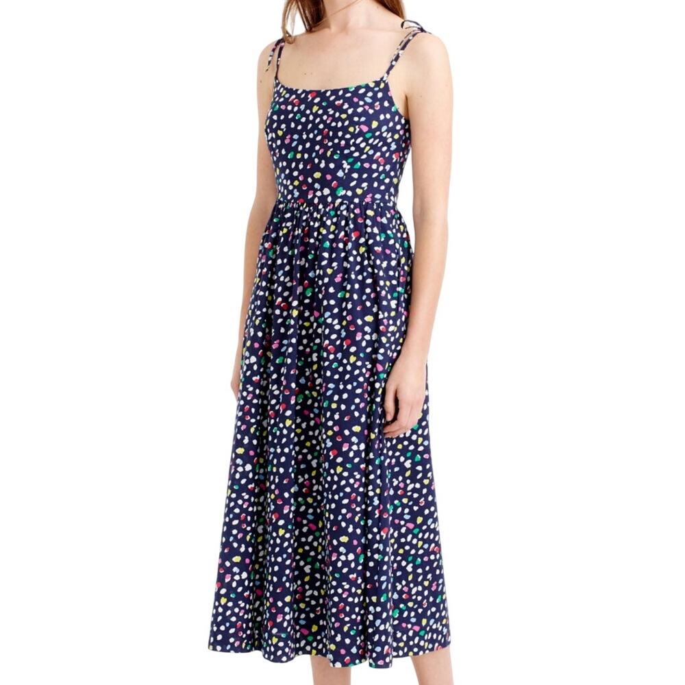 J. Crew Navy Colorful Dot A-Line Midi Dress Size 00